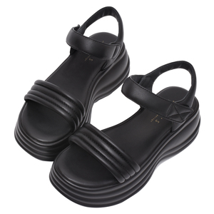 Sandalias Negras de Plataforma Ann'S, 6 cm, Suela Gruesa, Piel de Cordero, Sandalias Deportivas, Ajustables con Velcro, Zapatos Cómodos de Verano - Product Image 1