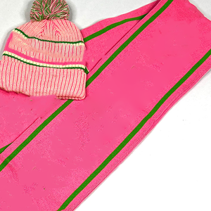 Ensemble Écharpe et Bonnet Premium AKA Longue en Tricot Épais Rose et Vert avec Franges, en Acrylique Doux, Accessoire d'Hiver Unisexe - Product Image 3