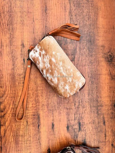 Pochette à glands en cuir de vachette fait à la main Western en cuir véritable Boho Wristlet Wallet Hair on Hide Zipper Clutch pour femmes - Product Image 3