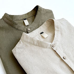 Summer Breathable Knitted Polyester/Cotton Satin Casual Anti-Wrinkle Single Button Turn-<b>down</b> Collar Full Sleeve Men's Shirt - Product Image 5
