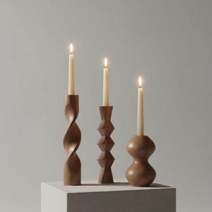 Modern Wooden Candlestick Holder Set Fancy Shape Home Decoration Durable Tabletop Accessories - Product Image 1