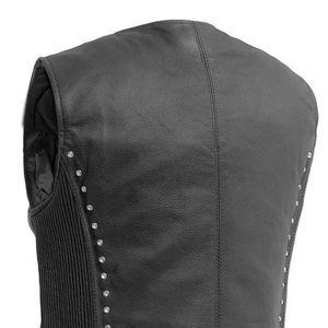 Gilet en cuir pour femmes, en cuir de vache véritable, fermeture éclair intégrale, sans manches, veste classique de motard pour femmes, en vente - Product Image 6