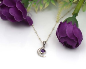 Collier pendentif en argent 925 avec améthyste en forme de croissant de lune, bijoux romantiques pour femmes, à porter au quotidien - Product Image 2