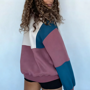Sweat-shirt oversize color block pour femme, col rond, manches tombantes, en mélange de coton tricoté respirant, décontracté, pour l'automne - Product Image 3