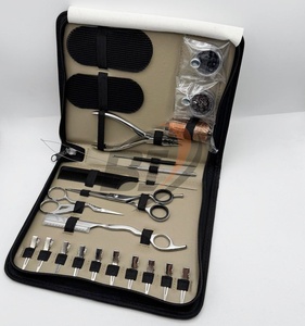 Ensemble d'outils pour extensions de cheveux en acier inoxydable, étui en cuir beige, micro-perles, pince à 3 trous, logo personnalisé, outils de coiffure - Product Image 1
