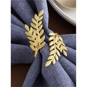Ensemble de porte-serviettes en métal plaqué or en forme de feuille, élégant et personnalisé, pour la décoration de table de mariage, boucle de serviette moderne pour la salle à manger à domicile - Product Image 1