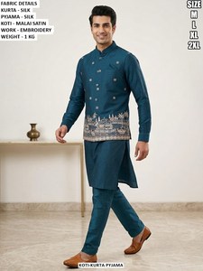 Ethnic Royal Silk Traditional <b>Men's</b> Floor-Length Regular Fit Party <b>Kurta</b> - Product Image 4