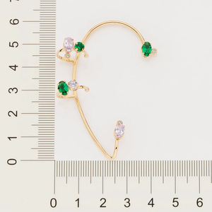 Trendy Gold Plated Cuff <b>Earrings</b> With Emerald And Pink Stones Geometric Design For Women Party Jewelry - Product Image 2