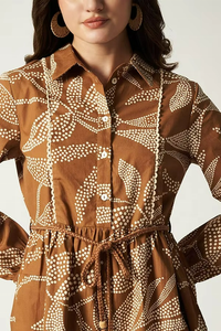 Vestido Mini Elegante de Algodón para Mujer con Encaje y Mangas Largas Estampadas, Túnica Casual para Otoño, Venta al Por Mayor - Product Image 4