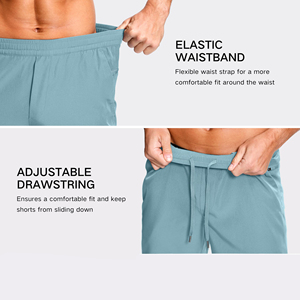 Shorts de tennis athlétiques bleu clair pour hommes, poches latérales, taille élastique, polyester/coton, maille respirante, séchage rapide, vêtements de sport d'été - Product Image 5