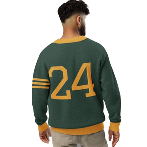 Cardigan en tricot brodé vert, numéro 24 jaune, col en V uni, manches longues, pull décontracté pour femme, toutes saisons, boutonné - Product Image 5