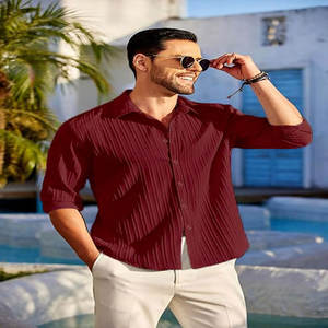 Camisas de vestir de algodón de manga larga para hombre ODM de alta calidad, diseño de negocios impreso transpirable, verano para cuello de Polo para negocios Te - Product Image 3