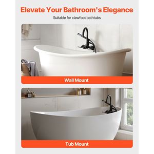 Rubinetto per vasca da bagno vintage nero opaco a parete, kit doccia con soffione a mano per vasca a piedini, rubinetto per vasca a piedini - Product Image 2