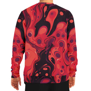 Sudadera Sublimada con Estampado Completo, Cuello Redondo, Corte Regular, Informal, para Hombre, en Rojo y Negro con Patrón Abstracto, Tejido de Punto - Product Image 2