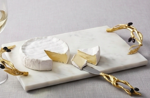 Ensemble de spatules à fromage en marbre avec manche en branche d'olivier dorée et planche à découper, idéal pour une utilisation en cuisine, à la maison et au restaurant - Product Image 5
