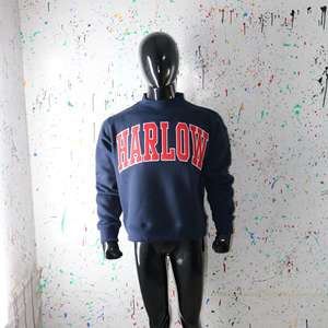 HARLOW BLUE <b>Mock</b> <b>Neck</b> Sweatshirt 100% RED Applique Embroidery wide <b>neck</b> Sweatshirt Finer Threads - Product Image 3