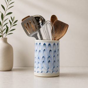 Pot de rangement pour ustensiles en céramique émaillée, finition artisanale, motif lisse, durable, résistant à la chaleur, pour comptoir de cuisine - Product Image 5