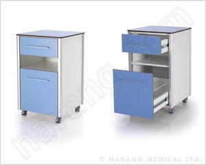 Heavy Duty Freestanding Vertical Hospital Iron <b>Bedside</b> Table with Drawer & Cabinet Polished Surface - Product Image 3