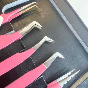 Professional Eyelash Extension Tweezers Set Pink Stainless Steel Anti Static Precision Lash Tweezers Straight Curved <b>Boot</b> 45 Deg - Product Image 6