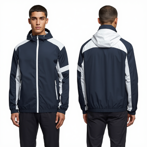 Nouvelle arrivée, veste coupe-vent pour homme de qualité supérieure, bleu marine, légère, à capuche, fermeture éclair, style moderne pour tous les jours - Product Image 2