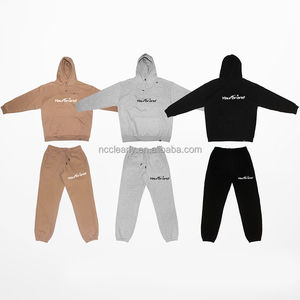 Survêtement en coton 2 pièces entièrement personnalisé Premium Glory, logo brodé 3D personnalisé, coupe ample, sweat-shirt et pantalon de survêtement - Product Image 2