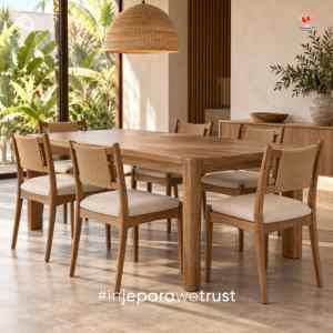 Modern Japandi Solid Teak Wood <b>Dining</b> <b>Chair</b> with Woven Rope Backrest and Upholstered Seat for Home Restaurant Hotel Villa Furnit - Product Image 6