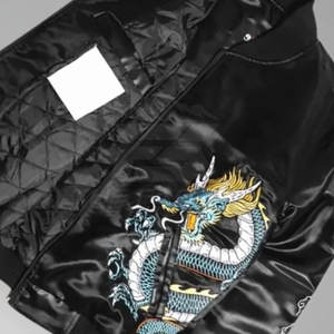 Chaqueta Sukajan elegante y a la moda para hombre, de tela satinada ligera con un moderno patrón bordado. - Product Image 6