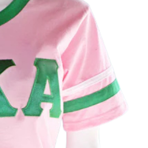 AKA Pink V-Neck Striped Sleeve Jersey T-<b>Shirt</b> Green Letter Women's Casual Tee Pink & Green Color - Product Image 6