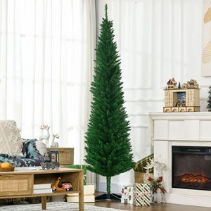 7ft <b>Light</b> Green Pencil Christmas <b>Tree</b> with 499 Realistic Branch Tips and Warm LED <b>Lights</b> Decorated with Stand - Product Image 2