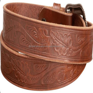 Cinturón de herramientas de cuero occidental marrón con relieve de hoja de alta calidad para hombre con hebilla de latón grabada floral cinturón de cuero mecanizado - Product Image 2