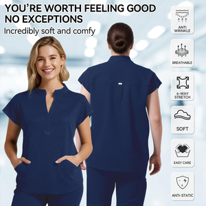 Conjunto de Uniforme Médico Personalizado Unisex, Azul Marino, de Algodón y Poliéster, Pantalones y Blusa de Punto, Ropa de Trabajo para Hospitales, Enfermería - Product Image 4