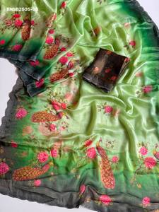 Good Price Support Fancy <b>Satin</b> with Digital Flower & Traditional Motif Print & Swarovski work Saree-<b>Blouse</b> Wholesale Supply - Product Image 3