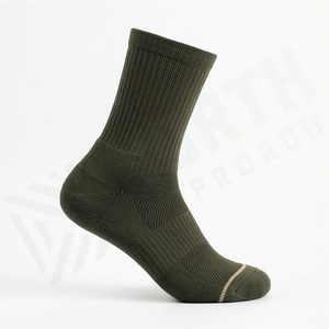 Crew <b>Socks</b> Solid Olive Green Knitted Breathable Polyester Spandex <b>Men</b> Women Casual Daily Wear Summer Standard Thickness - Product Image 3