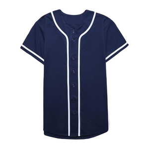 Camiseta de Béisbol Unisex Azul Marino de Manga Corta con Botones al Frente, Absorbente de Humedad, Color Sólido, Corte Regular para Adultos - Product Image 1