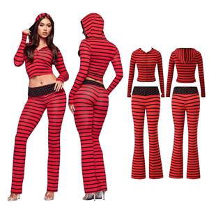 Conjunto de Dos Piezas para Mujer, Sudadera con Capucha y Cremallera, Estilo Casual, con Rayas y Letras, Colección Primavera-Verano 2026, Estilo Occidental y Oriental - Product Image 1