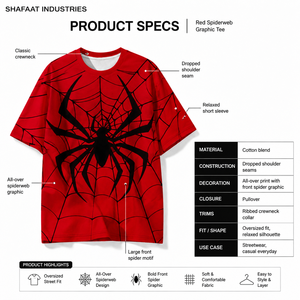 T-shirt Homme Oversize à Motif Araignée Décontracté 100% Coton Streetwear Respirant Imprimé Numérique Manches Courtes Design Tendance - Product Image 5