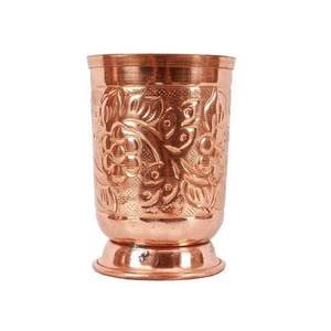 Embossed Lotus Copper Tumbler Traditional Floral Water Glass Heritage Drink Cup Temple Style <b>Kitchen</b> Dining Wholesale - Product Image 2