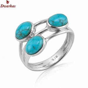 Trendy handmade classic 925 sterling silver <b>turquoise</b> three gemstone <b>ring</b> for men fashion parties gift jewelry ready stock - Product Image 1