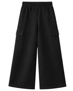 Pantalon cargo large noir personnalisé pour femme, taille élastique, décontracté, en molleton, coupe ample, streetwear, confortable, pour l'hiver - Product Image 1