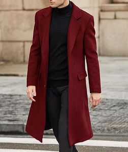 Manteau long élégant pour homme en mélange de laine, rouge uni, col à revers, manches longues, vêtement d'extérieur d'hiver, chaud et confortable, ouvert sur le devant - Product Image 2