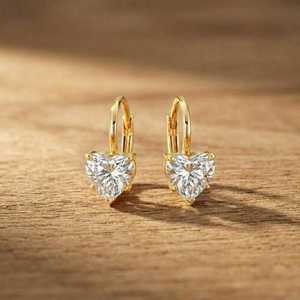 Women Lab Grown Diamond Heart <b>Drop</b> Earrings With Prong Setting Color E VVS 10k 14k 18k Solid Gold 2.00 CT Per Pair Fine Jewelry - Product Image 1