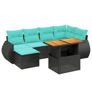Ensemble de canapés de patio en polyrotin noir, 7 pièces, avec coussins, meubles d'extérieur, sièges de style contemporain, pour 7 personnes - Product Image 2