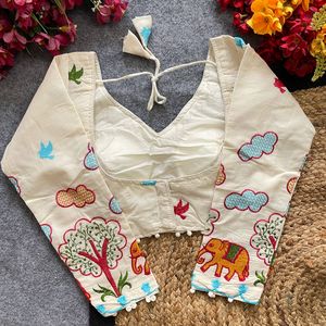 เสื้อชอลีปักลายผ้าฝ้ายคัดพิเศษ Astar Pure Khadi สำหรับงานแต่งงานแบบอินเดียดั้งเดิม ทรงปกติสำหรับผู้หญิง ใส่ได้ทุกฤดู - Product Image 4