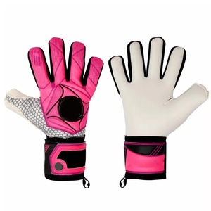 Gants de gardien de but de football personnalisés en latex rose et blanc, à doigts complets, antidérapants, respirants, légers, avec sangle de poignet réglable à lacets - Product Image 1