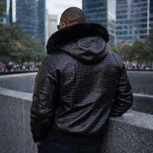 High Quality Casual Winter Fashion Men's Genuine Cow Leather <b>Jacket</b>-<b>Zipper</b> Front Logo Turn-down Collar <b>Pockets</b> Customized Design - Product Image 6