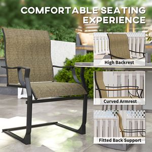 Set di 2 sedie da pranzo da patio C Spring marrone chiaro con schienale alto e braccioli, portata 256 libbre, con tessuto traspirante e struttura in metallo - Product Image 5