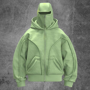 เสื้อฮู้ดดี้ผู้ชายไซส์ใหญ่พร้อมดีไซน์หน้ากาก สีพื้น ผ้าฟลีซ ซิปหน้า สไตล์สตรีทแวร์สำหรับฤดูหนาว - Product Image 5