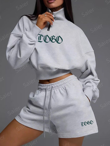 Conjunto de Dos Piezas para Mujer, Top de Manga Corta y Pantalones Cortos, Verano, 100% Algodón, Color Liso, Casual, Cuello en V, Estilo Urbano - Product Image 4