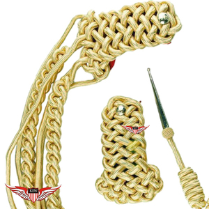 Gold <b>Braided</b> Parade Aiguillette with Shoulder Board Gold Mylar in golden on Red Back Shoulder <b>Cord</b> - Product Image 3