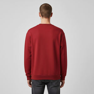 Wholesale <b>Men's</b> <b>Red</b> Crew Neck Pullover <b>Sweatshirt</b> With Front Flame Logo Print And Chest Pocket Regular Fit Casual Autumn Wear - Product Image 3